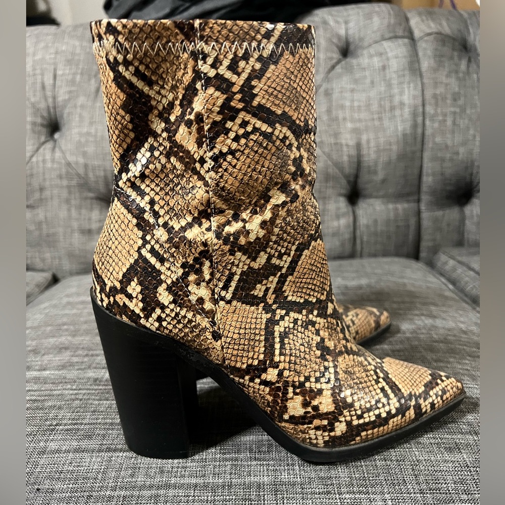 Miss Lola Snake Print Ankle Boots